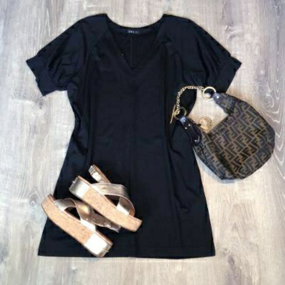LAST 1❗VERY J Nordstrom Chic Oversized Black Shirt Dress - Picture 9 of 13